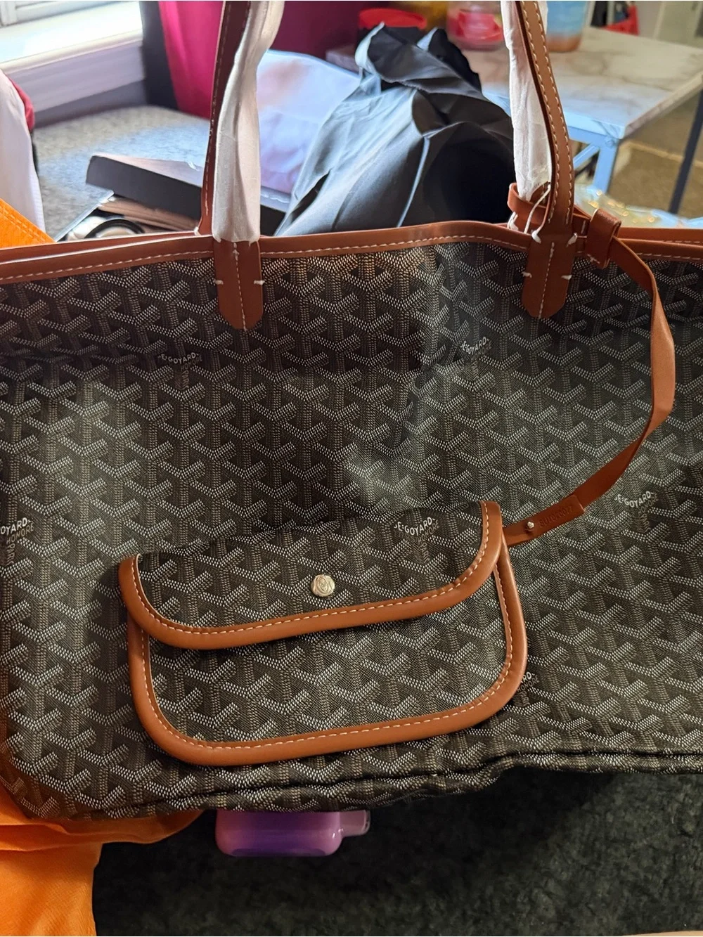 Brown Canvas Tote with Tan Trim